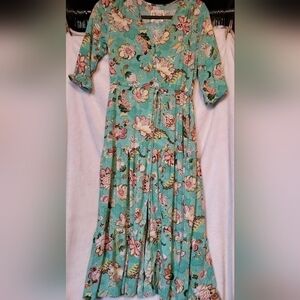 Sunday Mi Amore boho teal floral tiered dress size xs